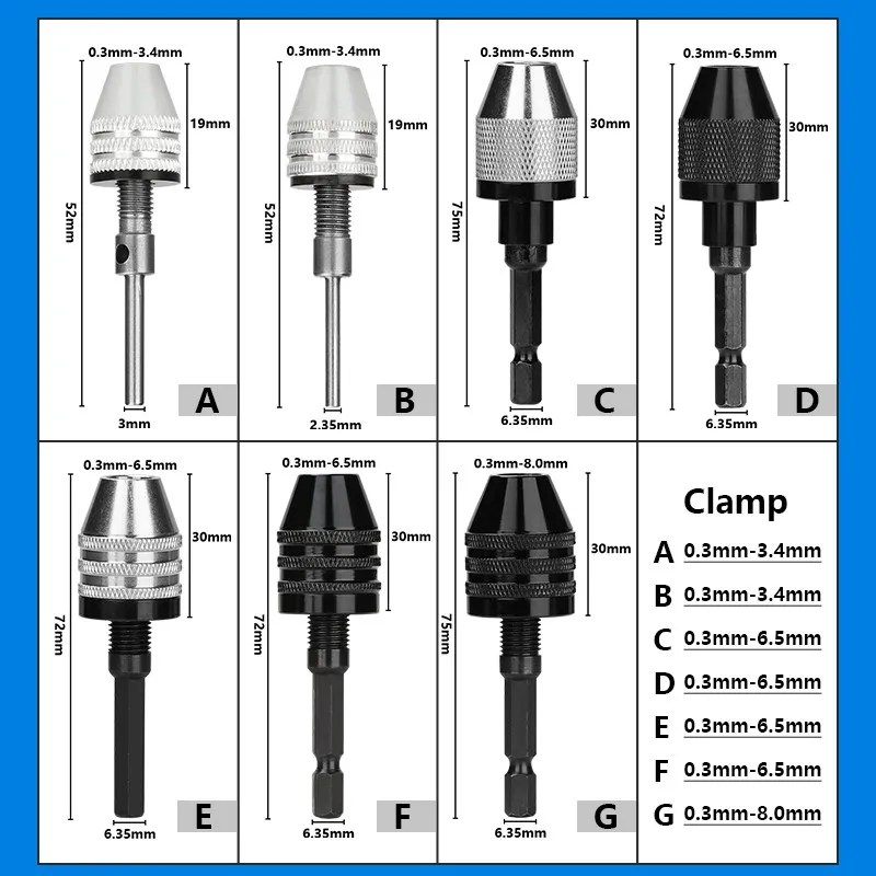 XCAN Móc Khóa Mũi Khoan Chuck 0.3-3.4Mm 0.3-6.5Mm 0.3-8Mm Chuôi Lục Giác Chuck Adapter mũi Khoan Khoan Chuyển Đổi Dụng Cụ Khoan Chuck Kẹp