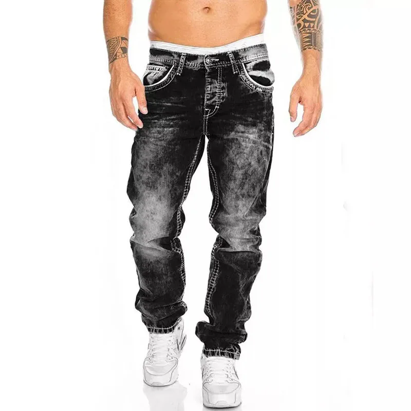 Marcas de Vaqueros para Hombre, Vaqueros rectos elásticos ajustados, Pantalones informales para Hombre, Pantalones vaqueros holgados, negro y azul