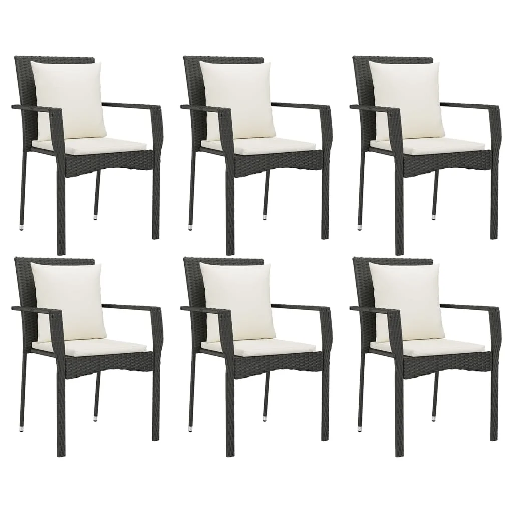 7-TLG. Gruppo da pranzo da giardino in polyrattan nero con cuscini
