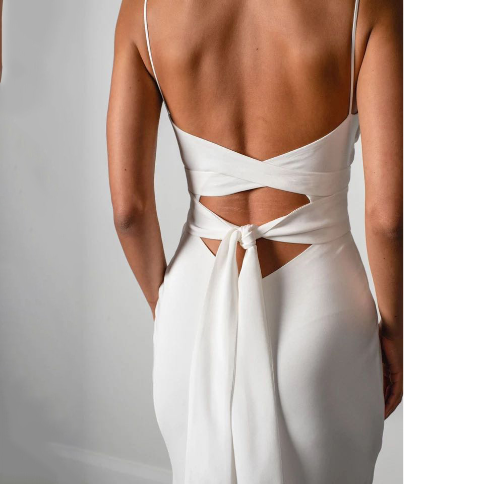 Aangepaste eenvoudige sexy trouwjurken boho bruidsjurk hoge split bandjes backless bohemien bruidjurken vestidos de noiva
