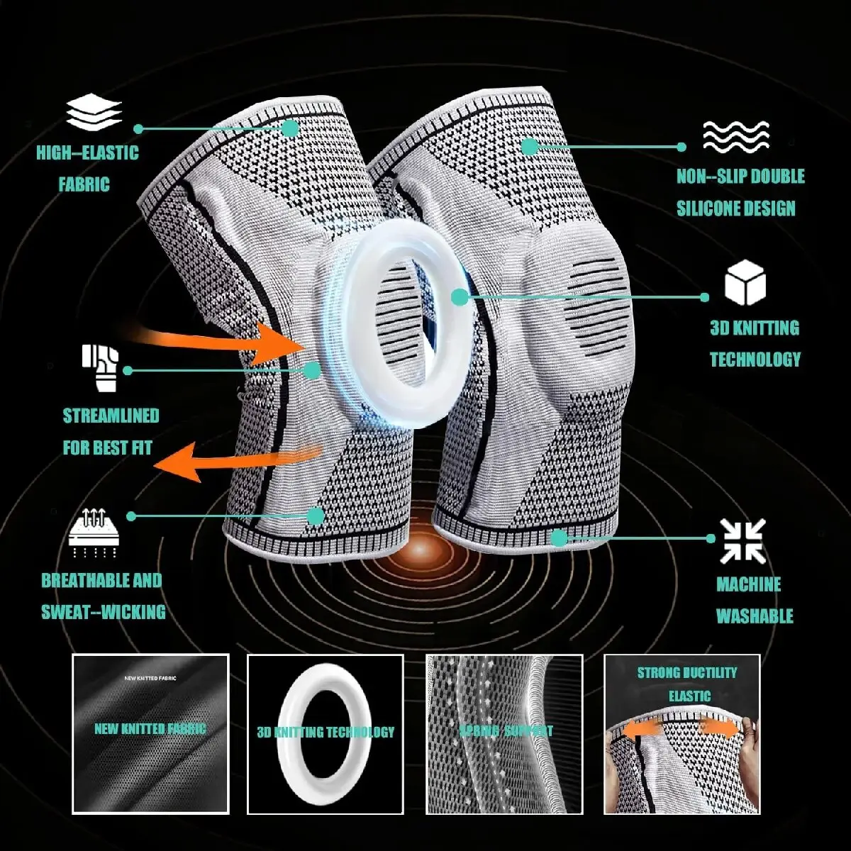 Rodillera de doble compresión, soporte para el dolor de rodilla, deportes, correr, gimnasio, alivio del dolor articular, recuperación de lesiones por desgarro de menisco