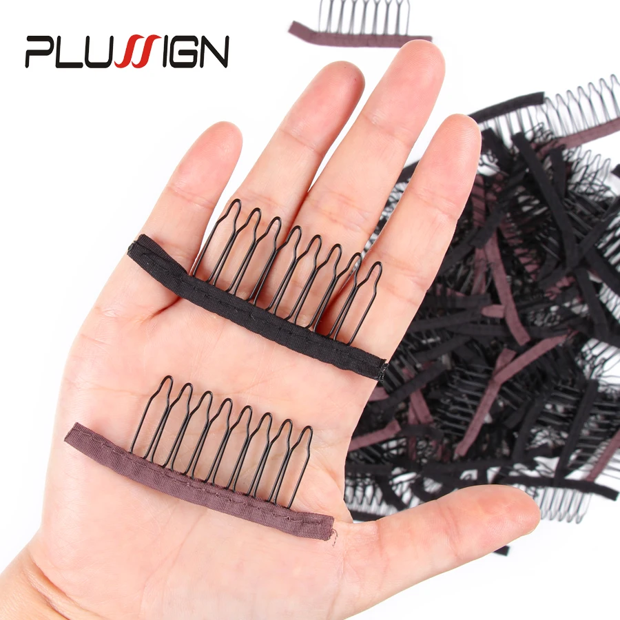 Plussign Chất Lượng Hàng Đầu 10 Chiếc Đồng Hồ Thép Không Gỉ Tóc Giả Lược Làm Tóc Giả Tiểu Thư Nắp Dụng Cụ Tóc Foudation 6 Răng tóc Giả Lược Kẹp