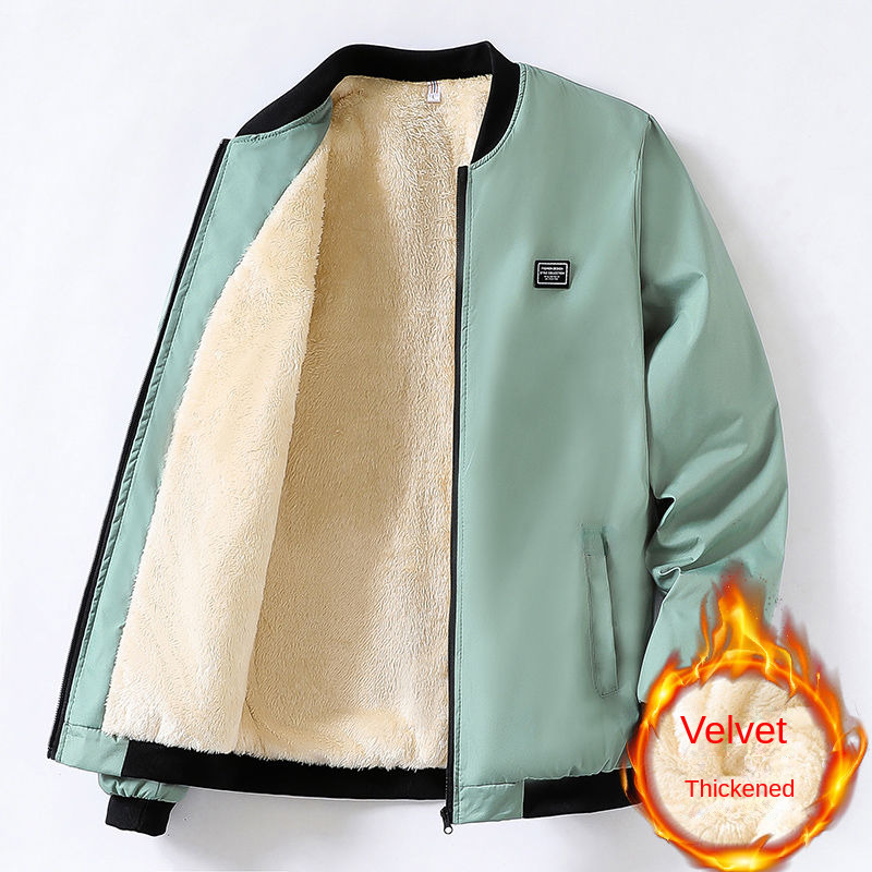 Herbst Winter Herren Dicke Fleece Jacken Einfarbig Mode Lässig Mantel Klassische Stehkragen Outdoor Warm Halten Mantel