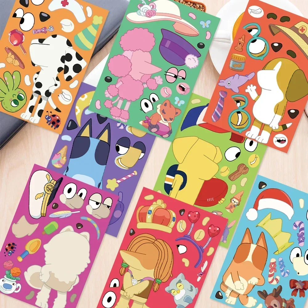 8/16 folhas kawaii cão quebra-cabeça adesivos engraçado anime dos desenhos animados graffiti decalques para bagagem skate notebook guitarra crianças brinquedo presente