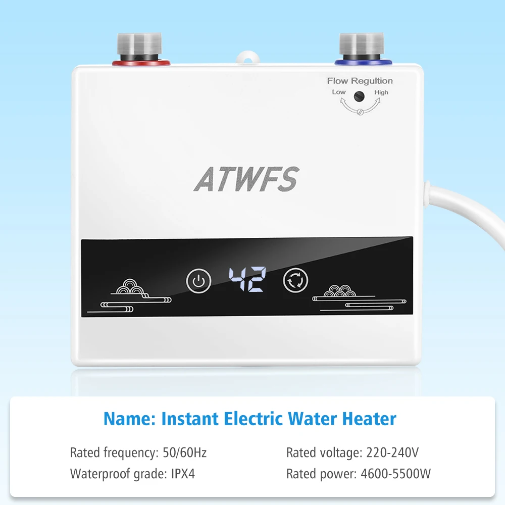ATWFS 220V 4600W Scaldabagno istantaneo Riscaldatori elettrici per bagno Doccia acqua calda Riscaldamento cucina domestica