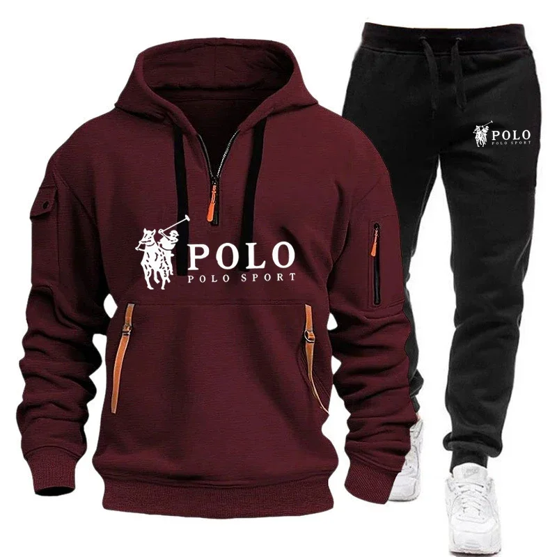 Ensemble décontracté pour hommes, une randonnée en plein air à la mode, coupe-vent et un sweat à capuche et pantalon chauds pour hommes, ensemble de 2 pièces, nouvelle collection automne et hiver 2025