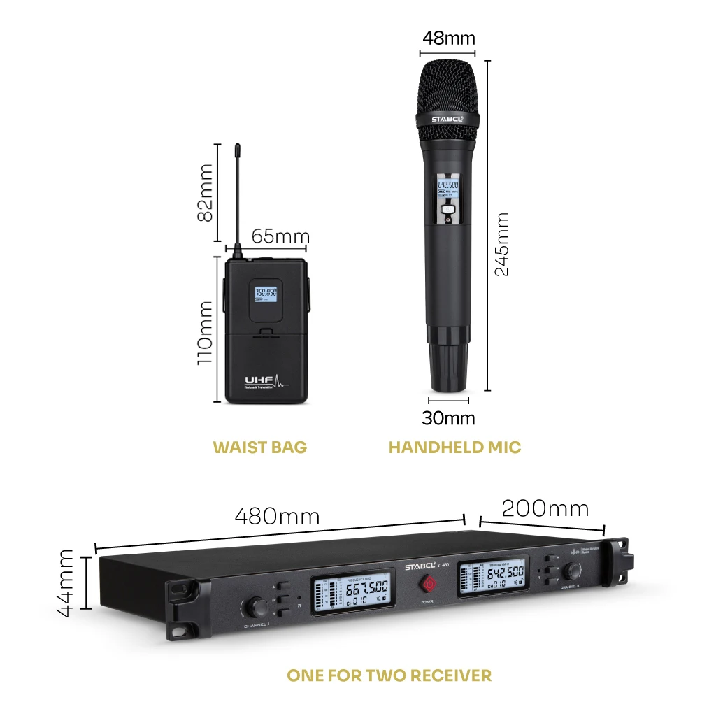 Microfone portátil sem fio de 2 canais STABCL para microfones de gênero de performance de palco de karaokê