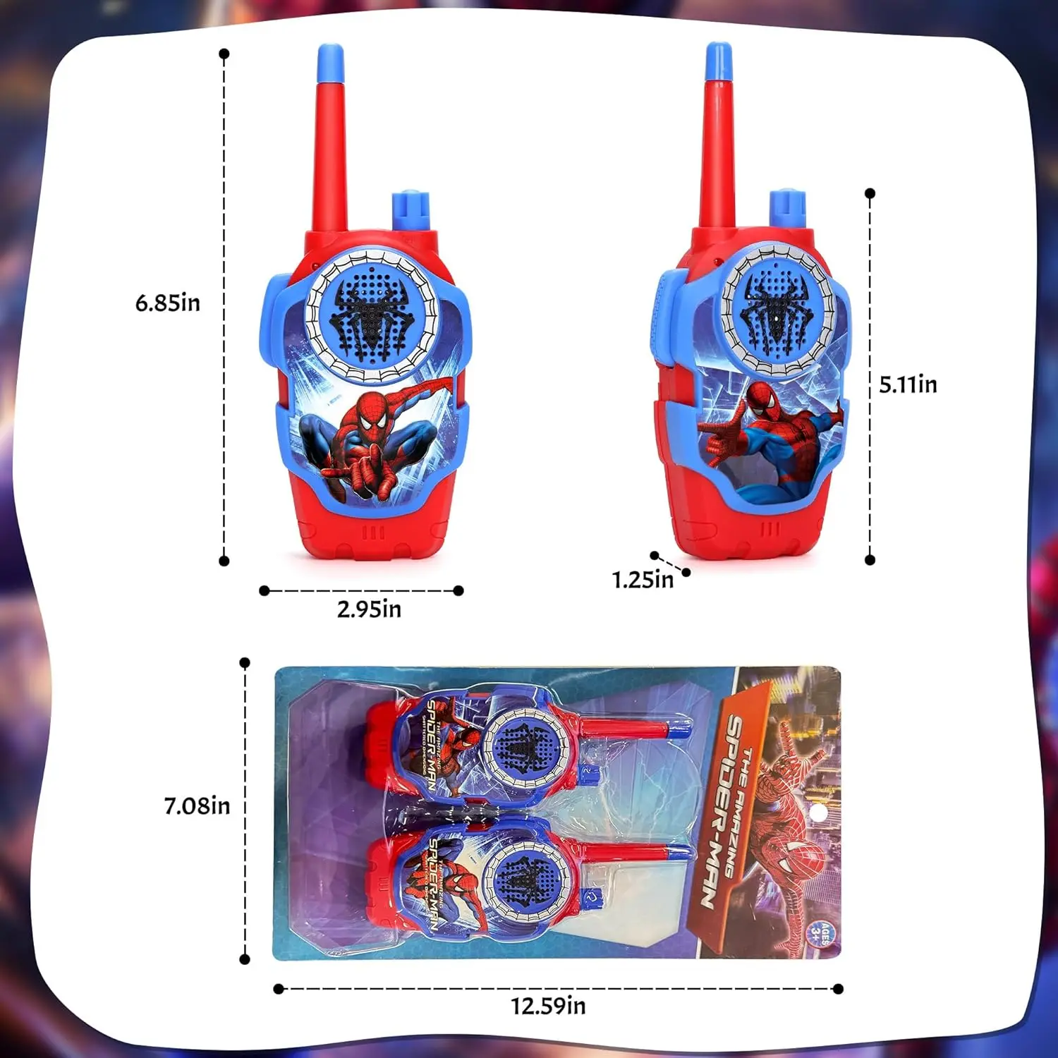 Spidey Walkie Talkies สําหรับเด็ก - 2 ชิ้นของขวัญของเล่นแมงมุมในร่มและกลางแจ้งสําหรับ Man Boys วันเกิดคริสต์มาส Helloween