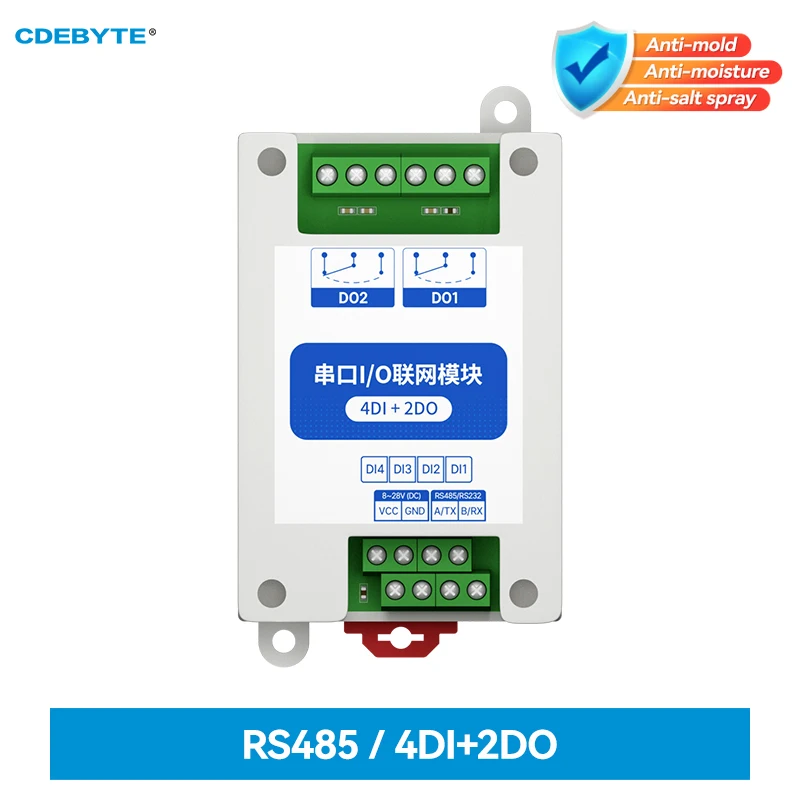 ModBus RTU Serielles IO-Modul RS485-Schnittstelle 4DI+2DO 8 digitale Ausgänge Schieneninstallation 8~28VDC CDEBYTE MA01-AXCX4020
