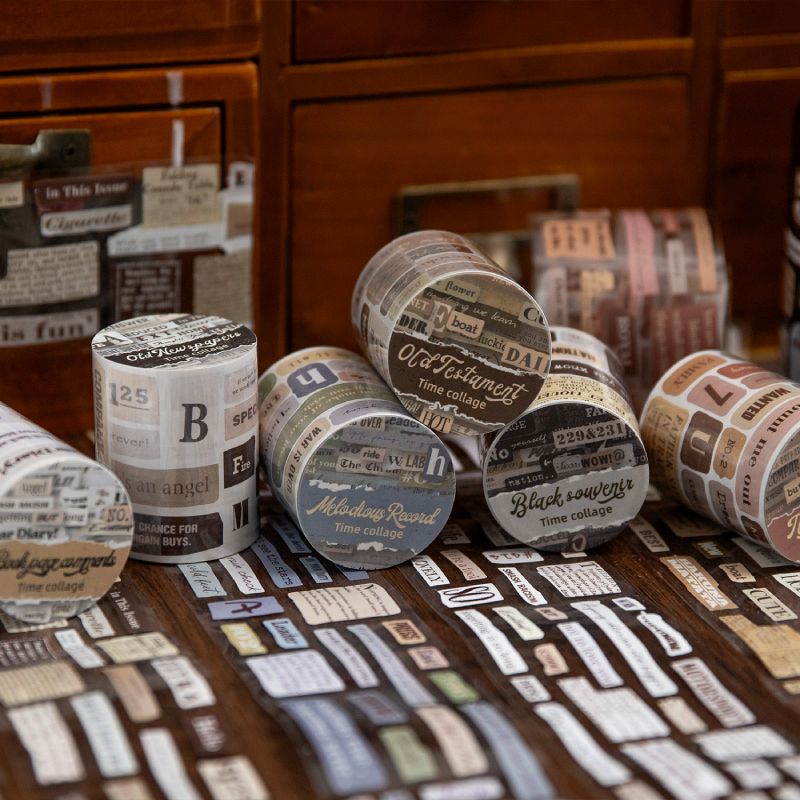 Yoofun 5x200cm Zeit Collage Haustier Klebeband Aufkleber dekorative Scrap booking Collage Junk Journal Retro Masking Tape Briefpapier