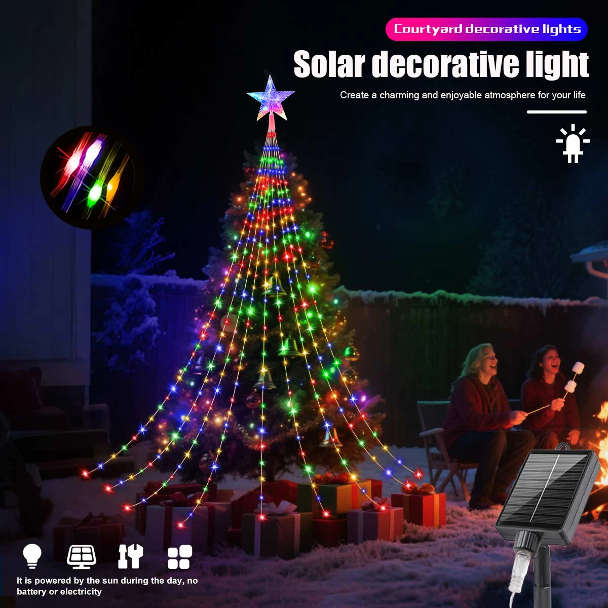 2025 luces de Navidad LED luz Solar al aire libre 200/280LED 8 modos luces de hadas de estrellas impermeables para decoración de jardín Sala de bodas