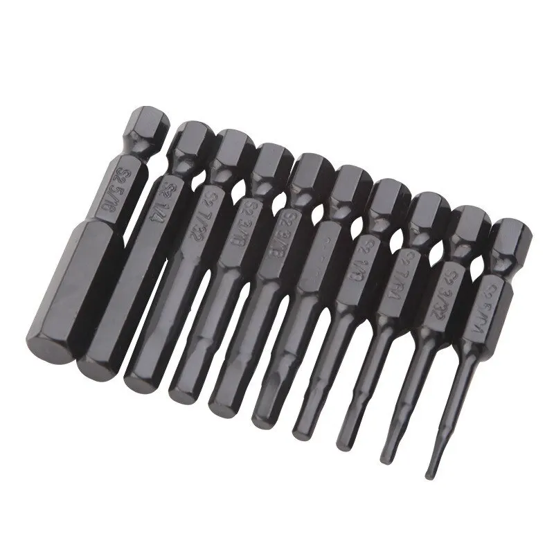 10-teiliges Sechskant-Bit-Set, Multi-Standard, verschleißfest und langlebig, Sechskant-Bit in imperialer Größe, S2-Schraubendreher-Bit aus legiertem Stahl
