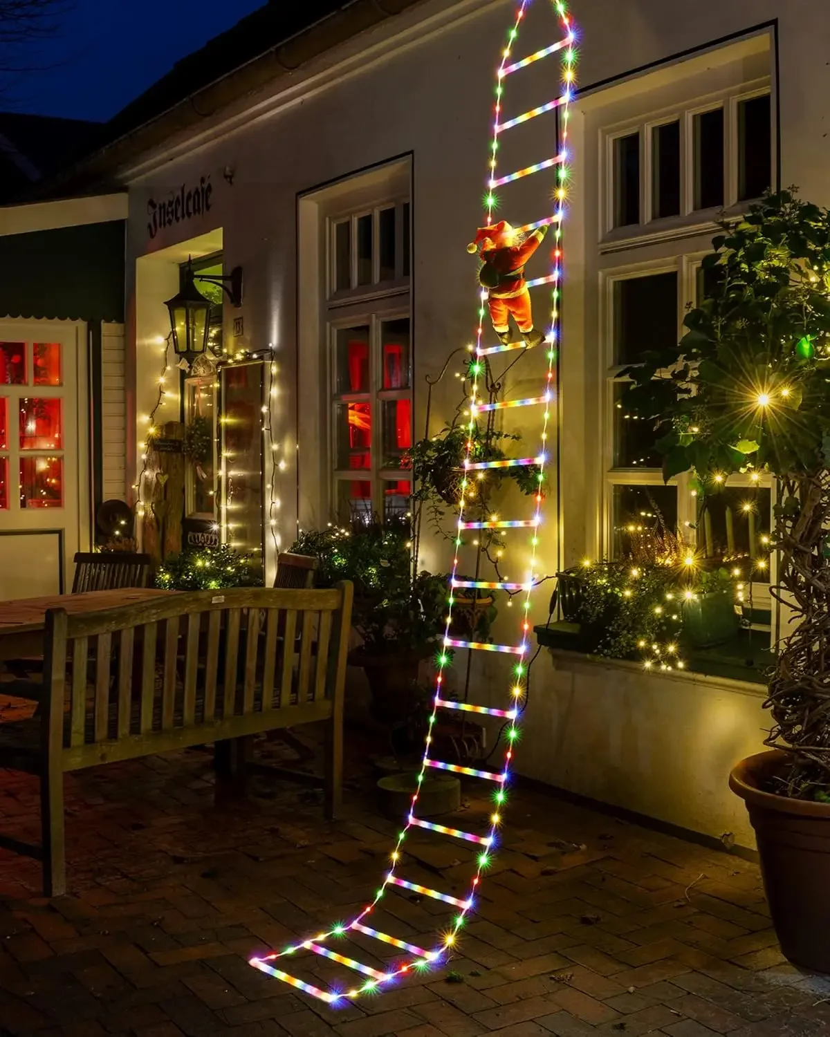 Christmas Decorations LED Ladder Lights with Climbing Santa Claus Indoor Lights Xmas Lights Tree for Holiday Window Xmas Decor