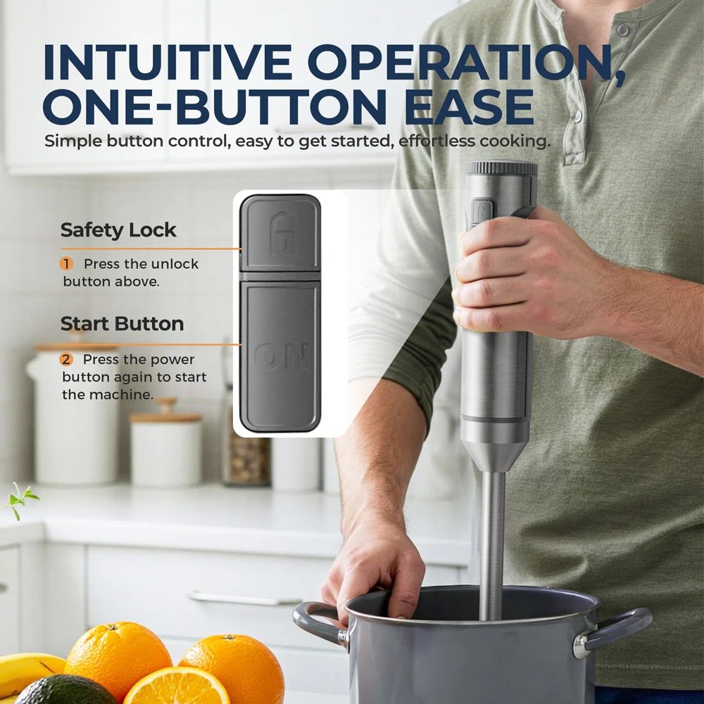 Frullatore ad immersione manuale 1000 W Potente 4 in 1, robot da cucina con bastoncino in acciaio inossidabile, vaso di miscelazione da 700 ml, processore da 500 ml, frusta
