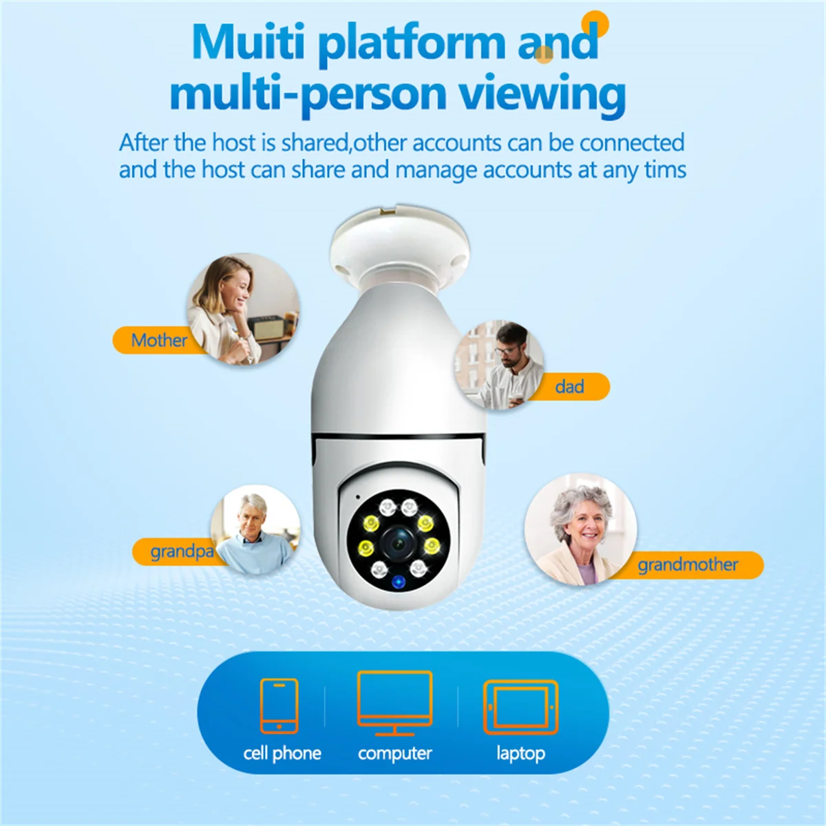 8MP E27 Bulb WiFi Camera Light Bulb Security Camera Video Surveillance Supprt Two Way Audio AI Humanoid Detection Baby Monitor