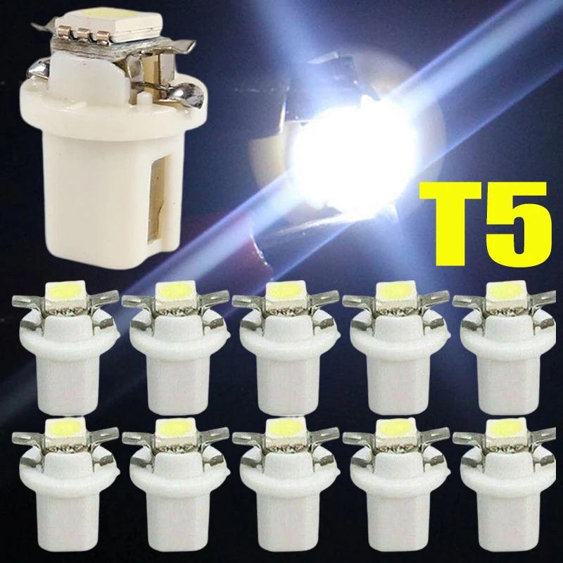 10 Uds T5 B8.5d luz LED para salpicadero de coche luces de velocidad bombilla accesorios de lámpara Interior de coche lámparas de interruptor lateral de tablero 12V