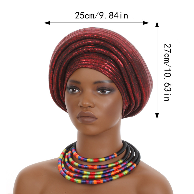 Gorro turbante africano ya hecho, tocado de fiesta nigeriano, envolturas para la cabeza para mujer, gorro plisado con purpurina, gorro de Gele para automóvil