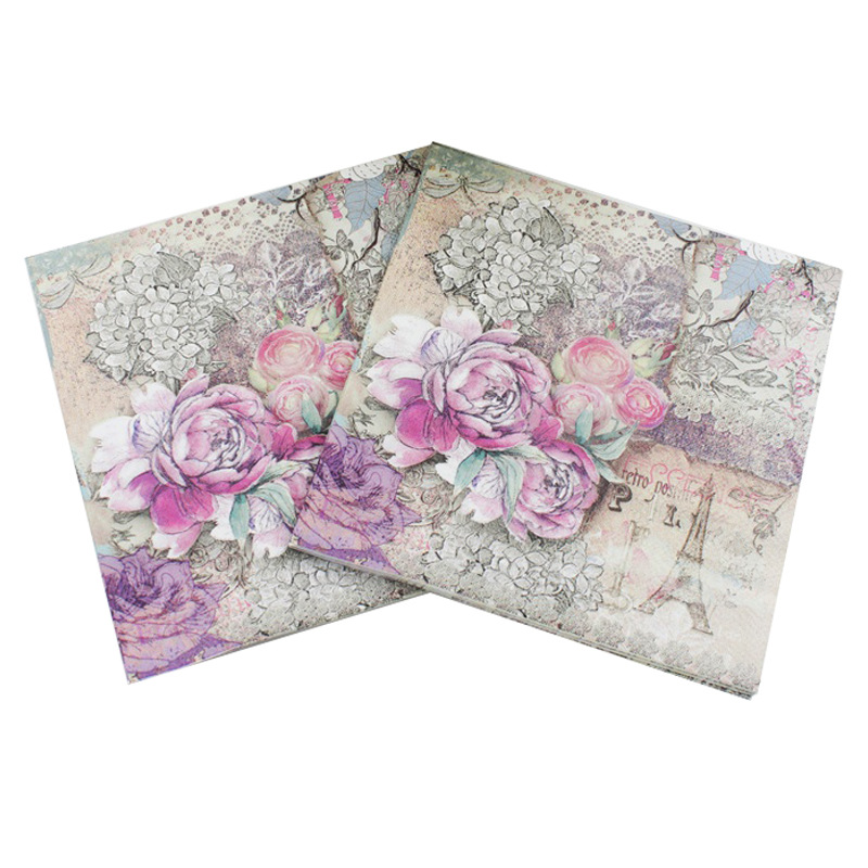 10/20 stücke 33*33cm 2-lagige neue bunt bedruckte Servietten Blumen Eiffelturm Gesichts servietten jungfräuliches Holz Zellstoff Party Papier Tischs ets