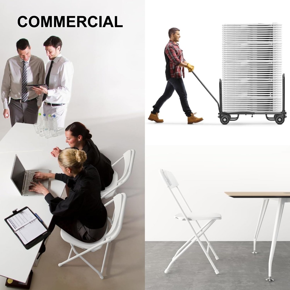 10 Pack White Folding Chairs, Portable Party Chairs, Plastic Folding Chair,Stackable Commercial Seats with Steel Frame