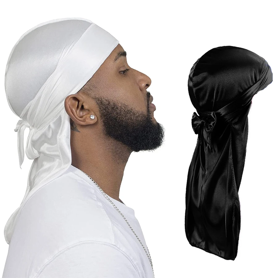 Unisex Mượt Durags Chủ Đề Bandanas Băng Đô Cài Tóc Turban Gọng Mũ Tóc Giả Doo Nam Satin Durag Biker Mũ Băng Phụ Kiện Thêm Đuôi Dài Du-Áo