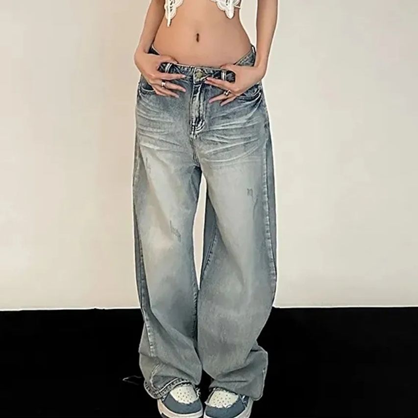 Y2K だぶだぶのジーンズ女性ヴィンテージストリート特大レトロ韓国スタイルデニムパンツスキニーヒッピーストレートワイドレッグデニムパンツ