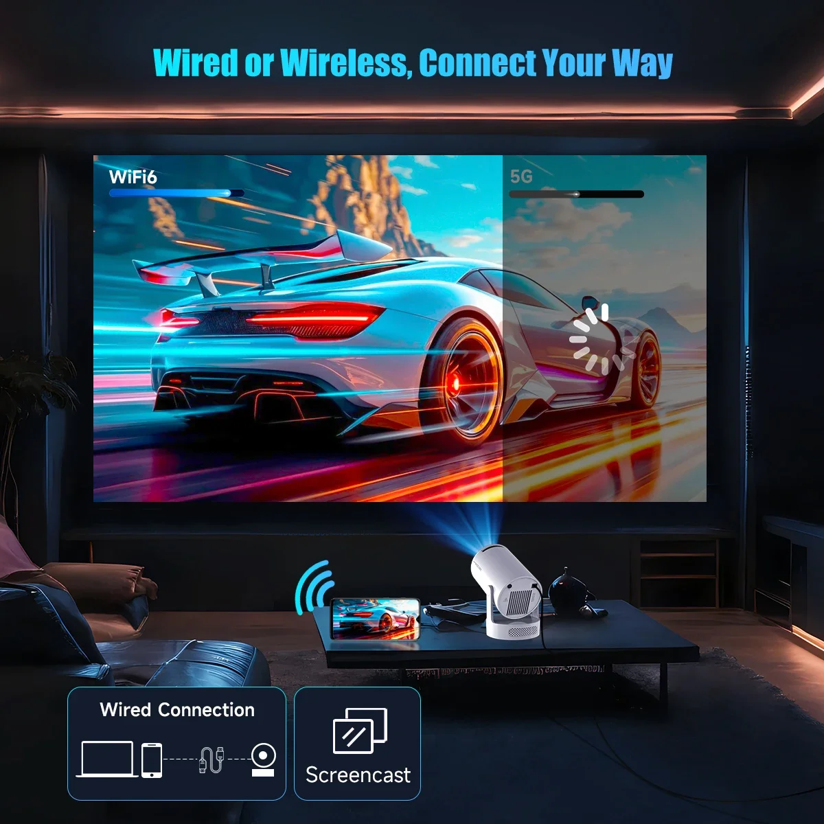 Magcubic HY300 Pro + проектор 4K 720P с динамиком 5 Вт Android 11 8000 люмен Wi-Fi 6 BT5.4 Проектор для уличного видео домашнего кинотеатра