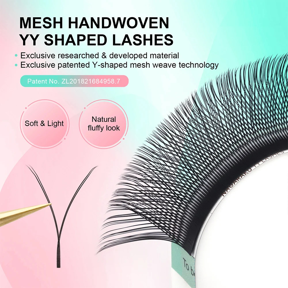 NAGARAKU YY-vorm dubbele en drievoudige tips wimperextensions handgeweven premium zacht natuurlijk geïnterlinieerd make-up mesh net