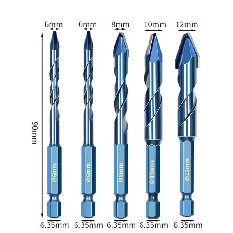 5PCS Nieuwe Scheve Hoofd Excentrische Boor Set Voor Keramische Tegels Glas Huishoudelijke Elektrische Boren 6-12mm Boren Gereedschap
