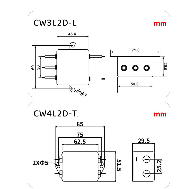 DC-Doppelteiliger EMI-Filter CW3L2D-10A-L CW3L2D-20A-L kabelgebundene Stromversorgung Luftreiniger Filter Audio-Leistungsreiniger Anti-Interferenz