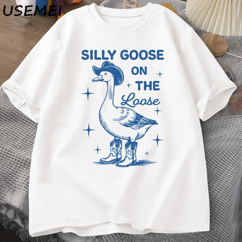愚かなガチョウのルーズ Tシャツ男性女性おかしいカウガールウエスタン Tシャツ 90 年代ファッションラウンドネックグラフィック Tシャツ服