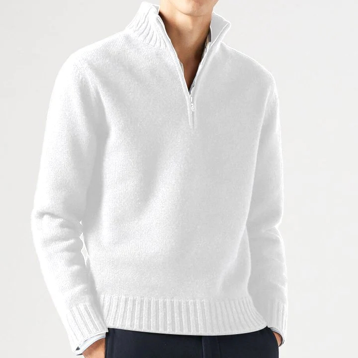 Suéter básico de zíper de caxemira masculino, velo, grosso, meio, gola alta, pulôver quente, fino, qualidade, inverno