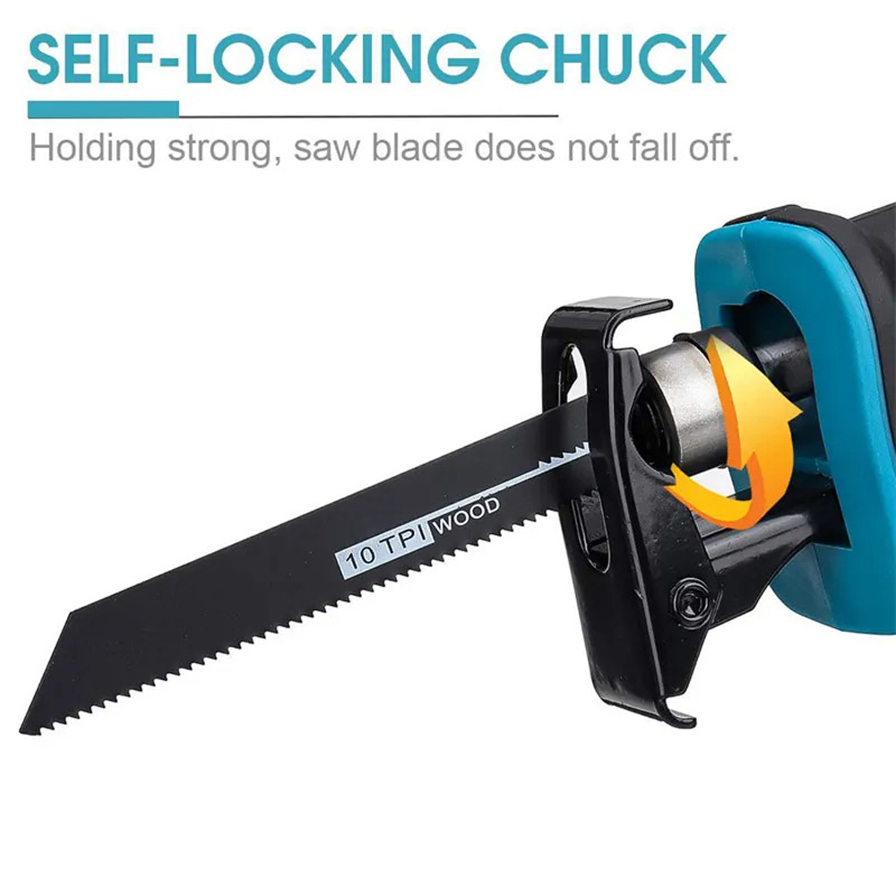 Serra elétrica alternativa sem fio para corte de madeira/metal com 4 lâminas cabem em bateria Makita de 18v (sem bateria)