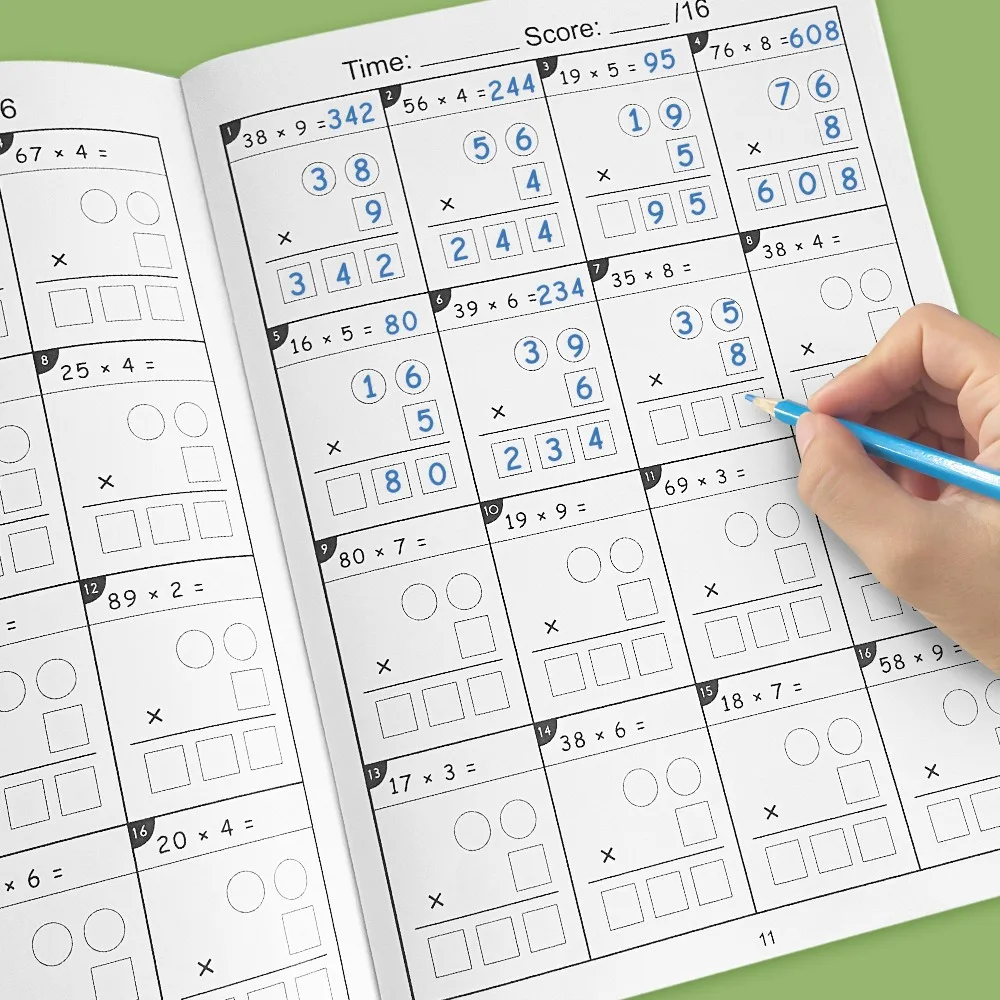 Cuaderno de ejercicios de escritura, ejercicios de mejora de matemáticas de multiplicación y división para niños, cuaderno A4, práctica diaria
