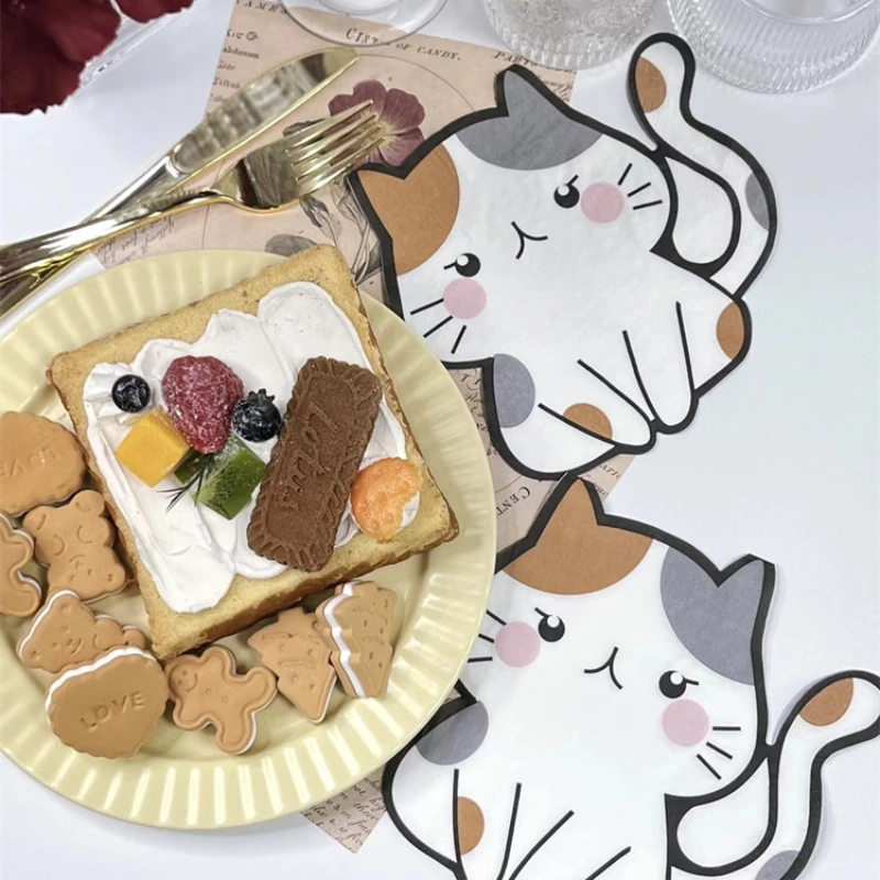 20 шт./упаковка, детские бумажные салфетки с рисунком кошки, 32 х33 см