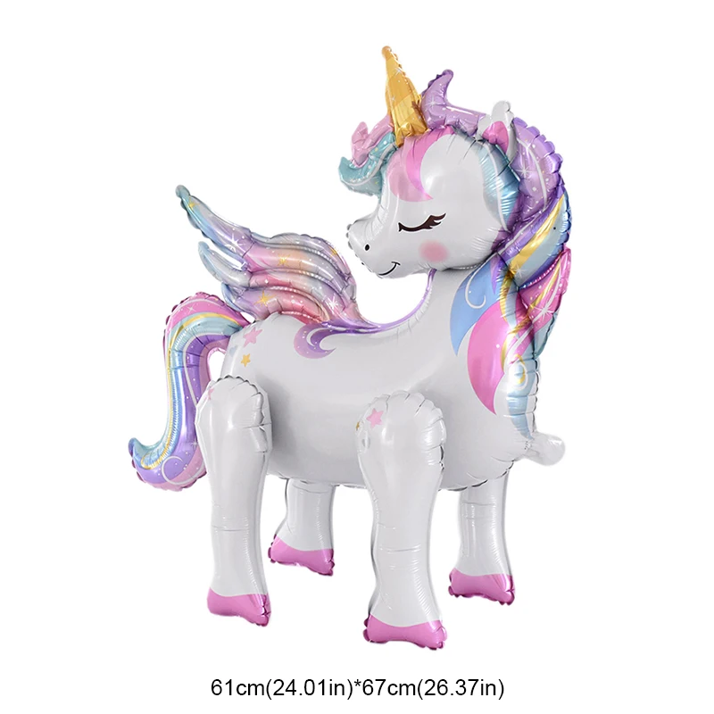 Rainbow Unicorn ยืนฟอยล์บอลลูนเด็กผู้หญิงยูนิคอร์นวันเกิดตกแต่งโปรดปรานอุปกรณ์อาบน้ําเด็กบอลลูนสัตว์