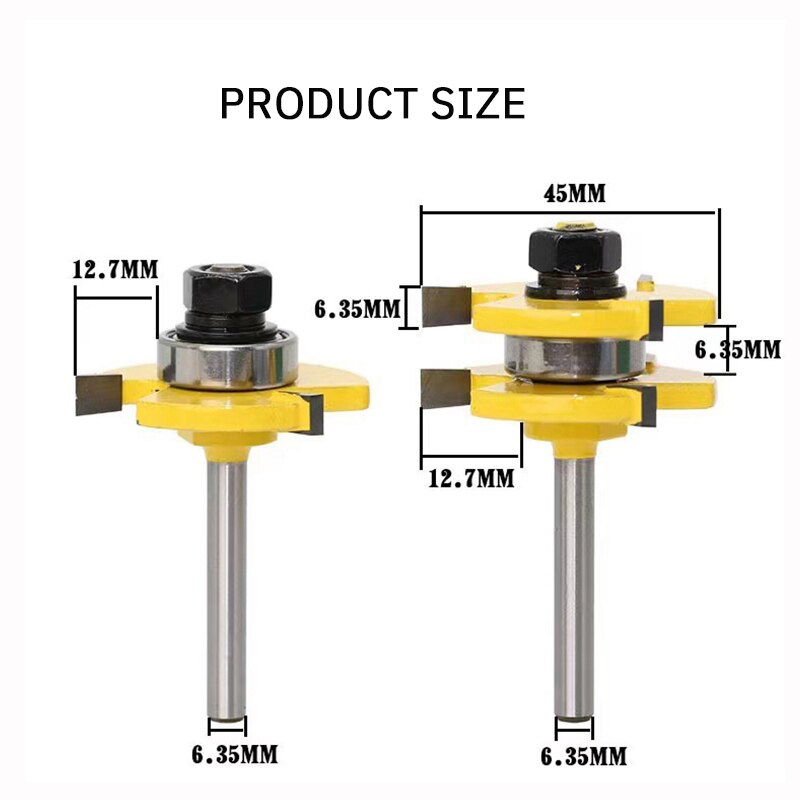 2PCS เครื่องตัดไม้ 3 ฟัน T รูป Tenon Square ฟัน Splicing มีดมีดแกะสลัก