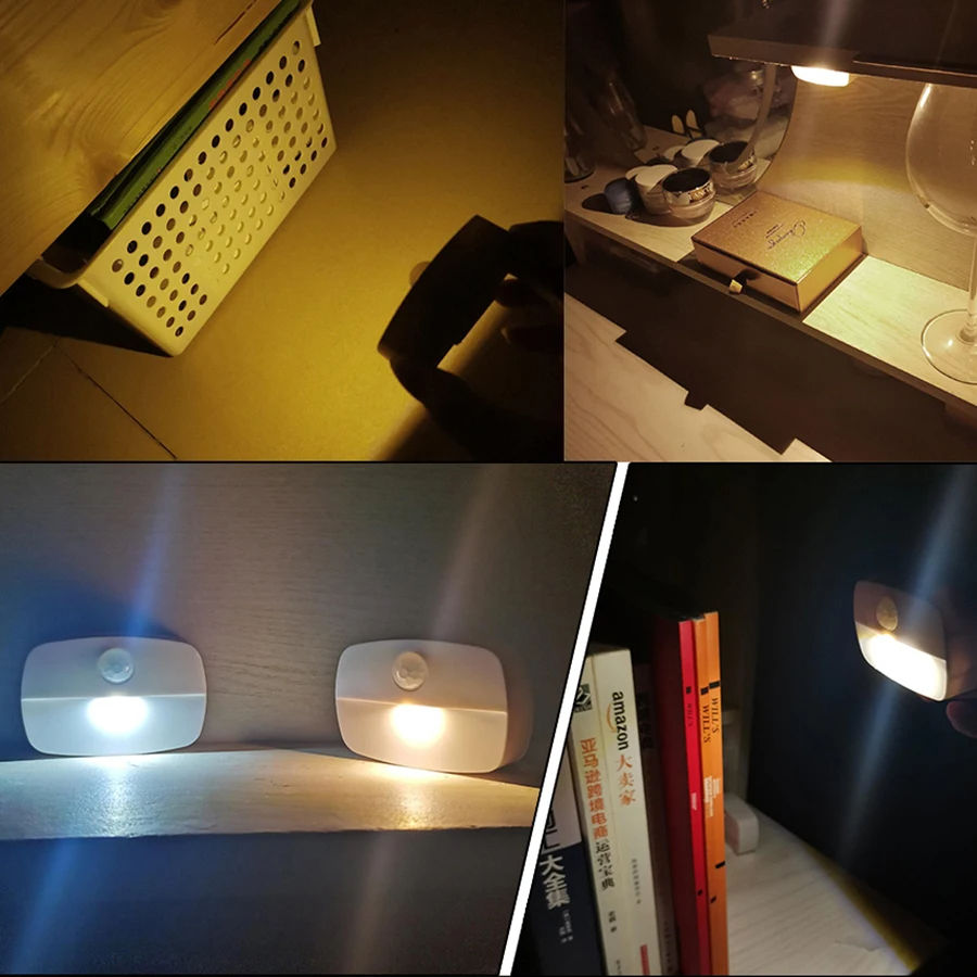 4 szt. Czujnik ruchu LED lampka nocna bezprzewodowa lampka nocna zasilana z baterii AAA sypialnia schody szafa szafa przedpokój oświetlenie kuchenne