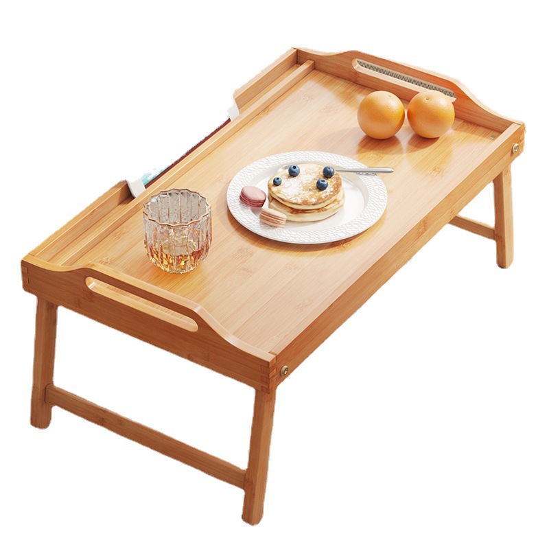 Home Bamboo Wood Bed Tray Portable Folding Laptop Desk Tea Food Serving Table Folding Leg Laptop Desk On The Bed