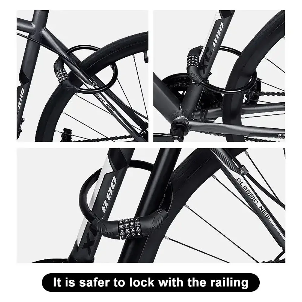 Lucchetto antifurto per cavo per bicicletta con 4 codici digitali Serrature di sicurezza in acciaio inossidabile Lucchetto con codice combinato portatile