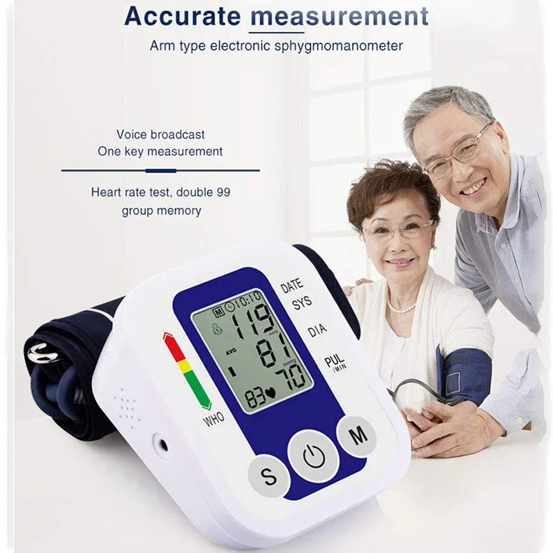Kit de prueba de presión arterial de brazo Digital, Monitor con Sensor de manguito, tonómetro de presión automático BP, tensiómetro, medidor de pulso y frecuencia cardíaca