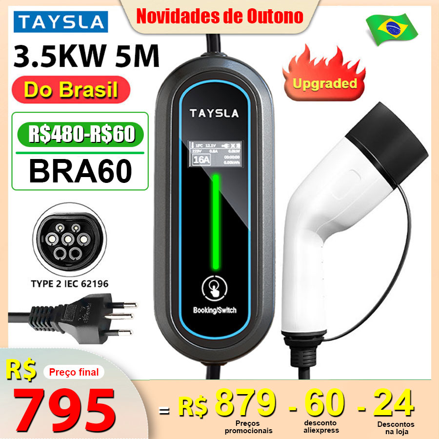 TAYSLA 3,5KW/7kW parede de 5 metros montado cabo de carga EV com conexão brasileira portátil para veículo elétrico de carro