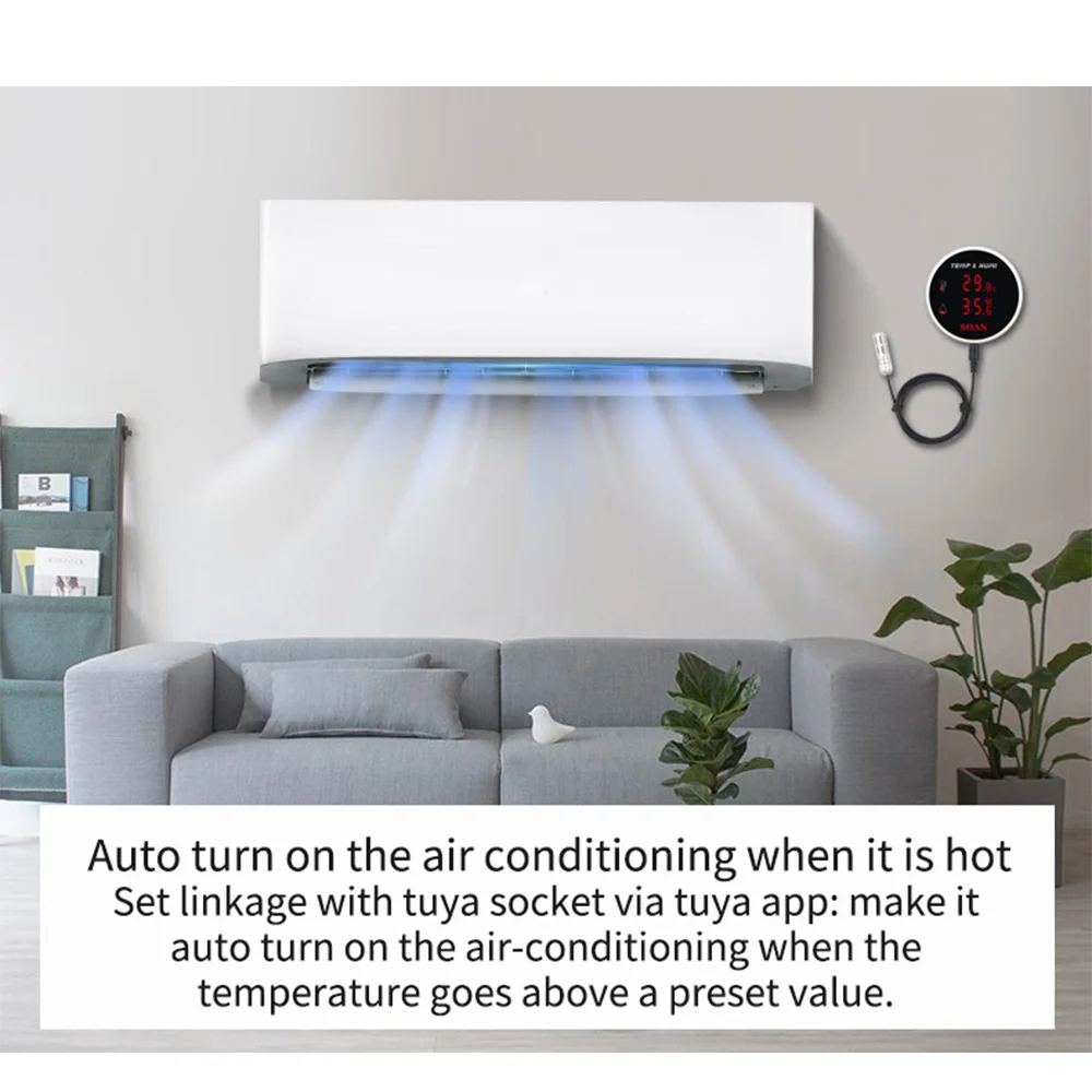 Termômetro higrômetro Tuya Smart Zigbee com carga USB de temperatura externa ou bateria recarregável