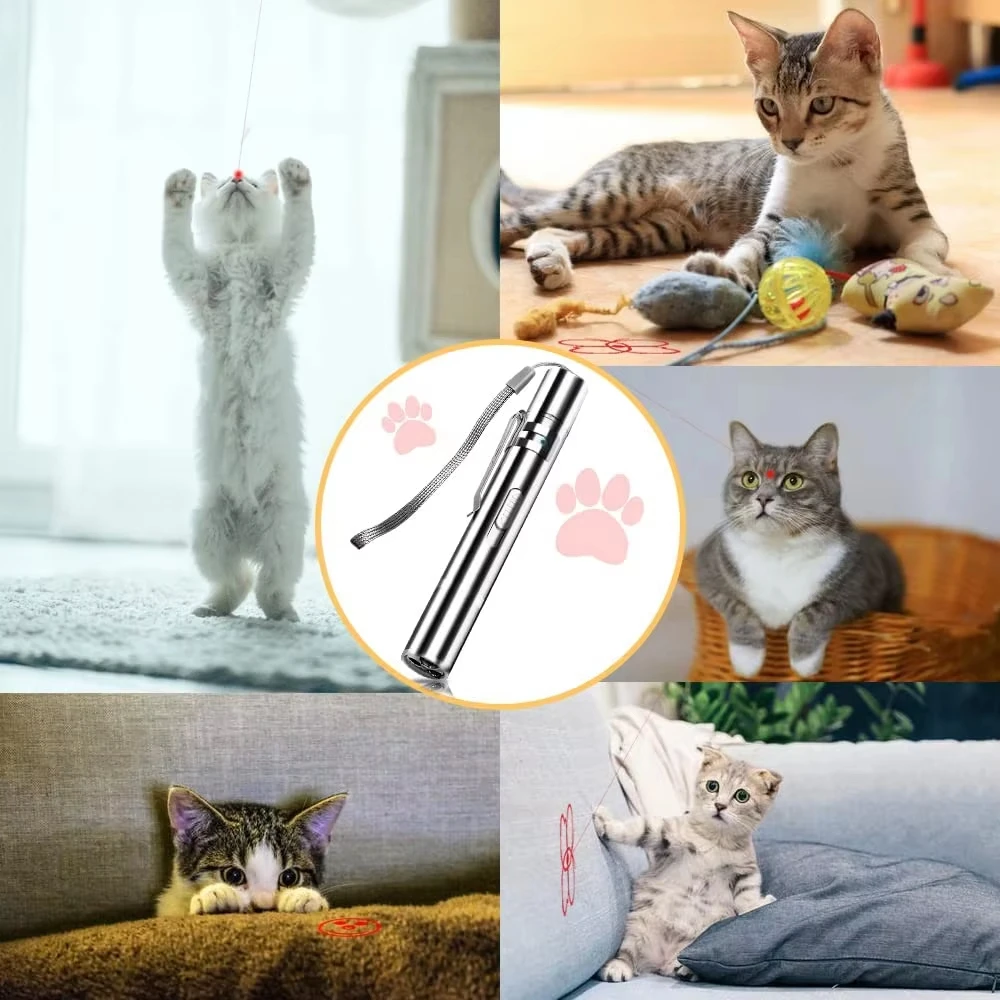 Cat Toys Laser Pointer with 5 Adjustable Patterns USB Recharge Laser Long Range Training Chaser Interactive Toy Dog Laser Pen