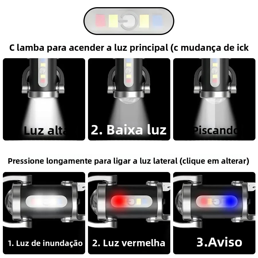 Mini chaveiro portátil lanterna multifuncional cob luz de trabalho 6 modos luz recarregável de emergência para caminhadas busca caminhadas