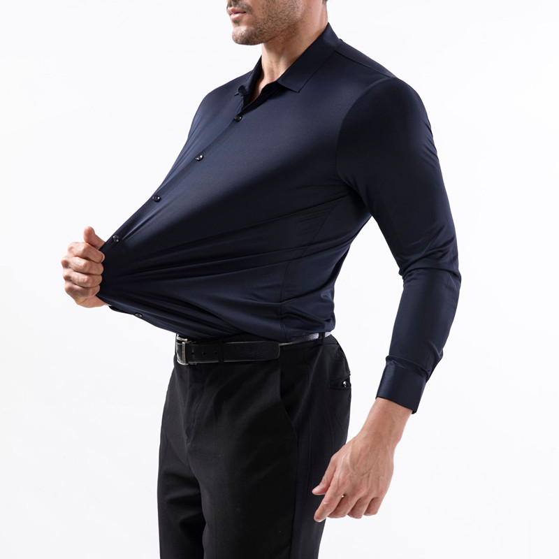100 KG Non-Iron Four-way stretch Men's Long Sleeve Shirt Silky Foreign Trade Cross-Border Amazon Euro Men's TopS Shirts