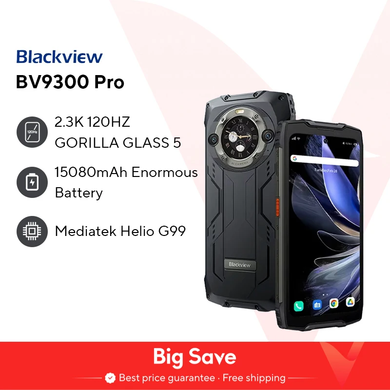 Blackview BV9300 Pro Helio G99 Rugged Phone Android 13 12GB 256GB 6.7 "120Hz Display, 15080mAh con 33W carica 100LM torcia