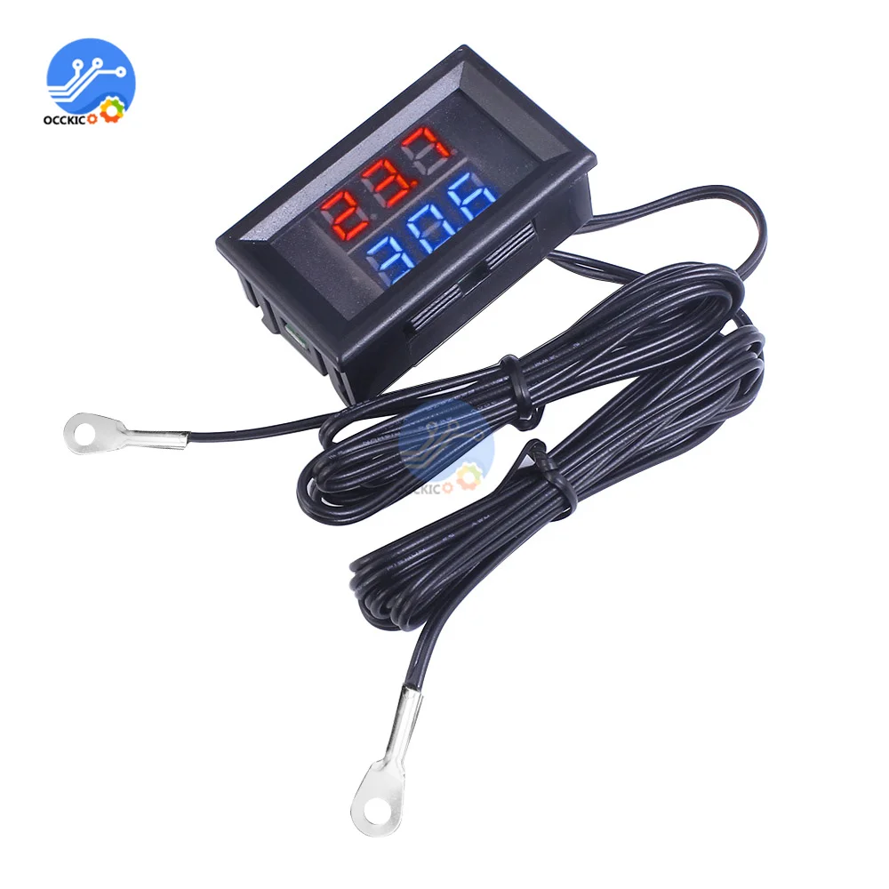 Mini-Digitalthermometer mit Dual-Display und wasserdichter Metallsonde mit Dual-NTC-Temperatursensor für den Innenbereich im Auto, 4 V–28 V