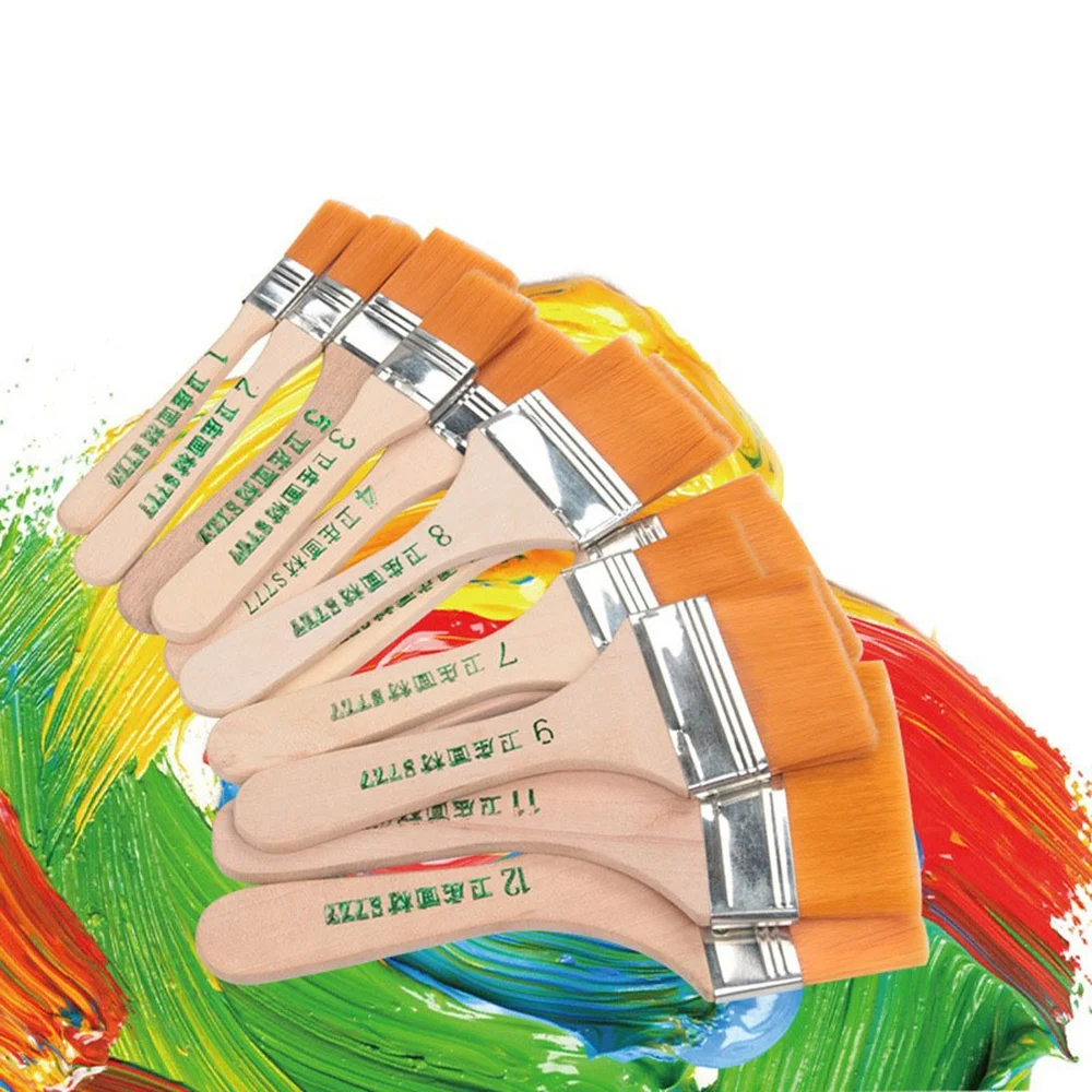 1/12PCS HighQuality Nylon Paint Brushes with Different Sizes and Wooden Handles Ideal for Acrylic, Oil and Watercolor Painting