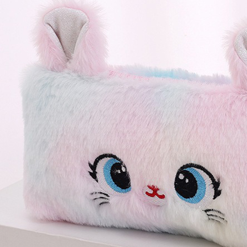 Astuccio per matite con cerniera di grande capacità con gatto Kawaii, bellissimo sacchetto per matite in peluche creativo per cartoni animati per borsa per cancelleria per ragazze