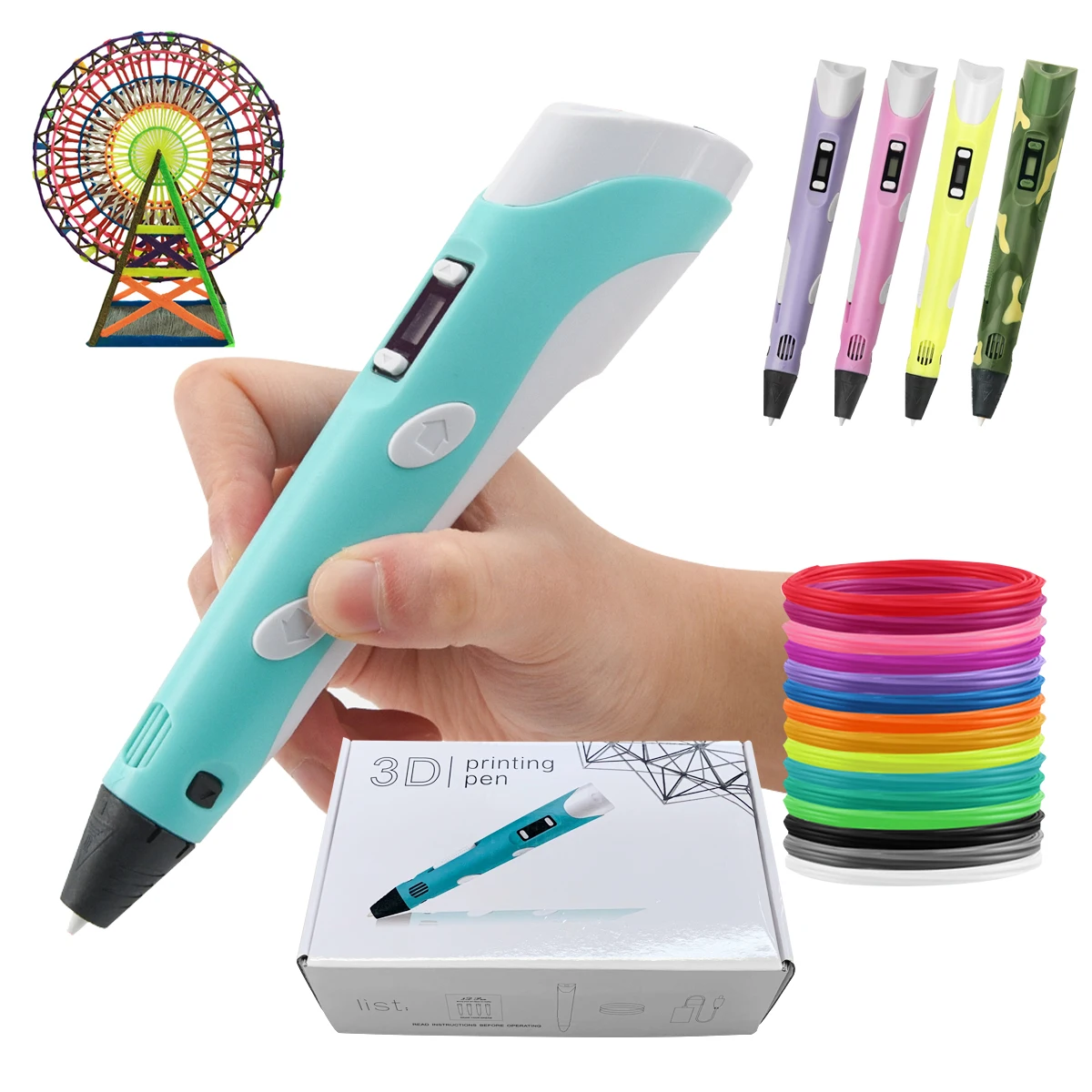 Caneta 3d para crianças, caneta de desenho com impressão 3d, conjunto engraçado diy para crianças, aniversário, natal, presente criativo com filamento pla